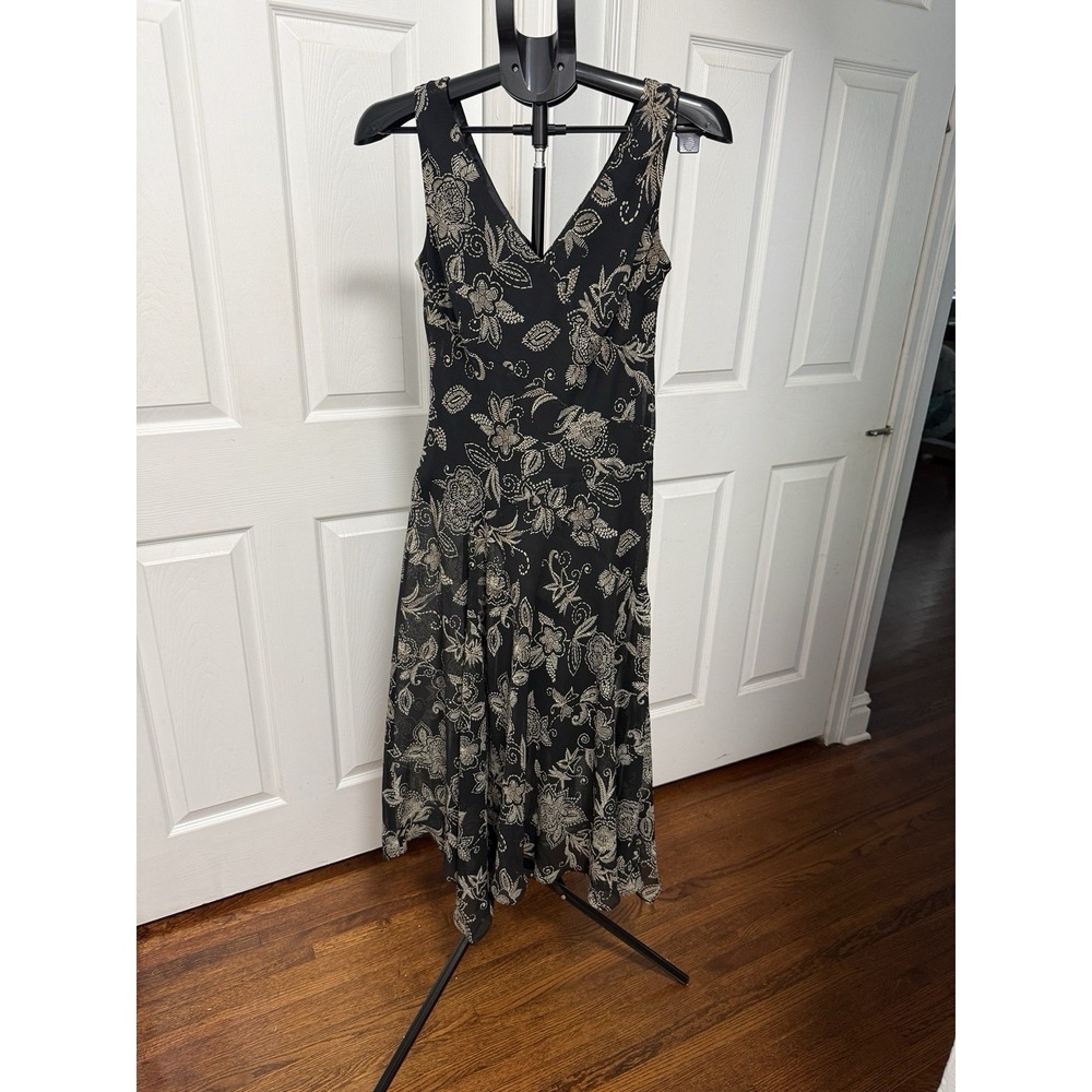 Evan Picone Black Floral Y2K Dress Size 6